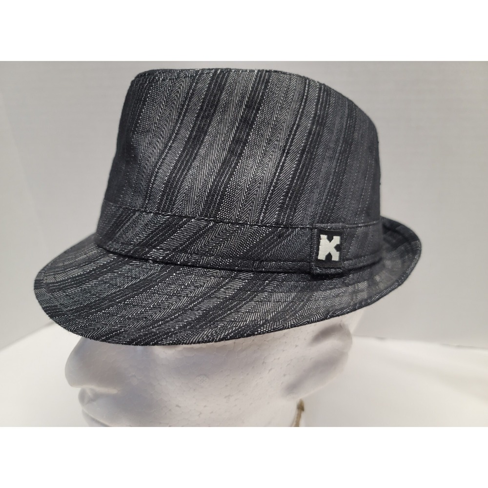 Kenny K. Black/Gray Striped Fedora With Band Polyester Hat Size Large